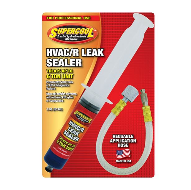 SUPERCOOL HVAC/R LEAK STOP SYRINGE 2OZ IN CLAMSHELL WITH QUICK CONNECT INSTALLATION HOSE