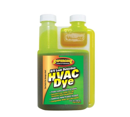 SUPERCOOL HVAC UV DYE CONCENTRATE 8OZ SELF MEASURE BOTTLE
