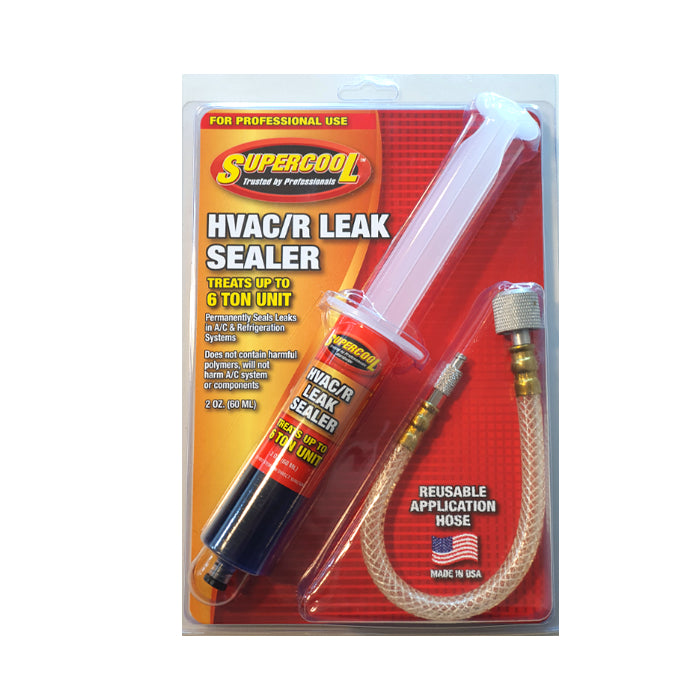SUPERCOOL HVAC/R LEAK STOP SYRINGE 2OZ IN CLAMSHELL WITH QUICK CONNECT INSTALLATION HOSE