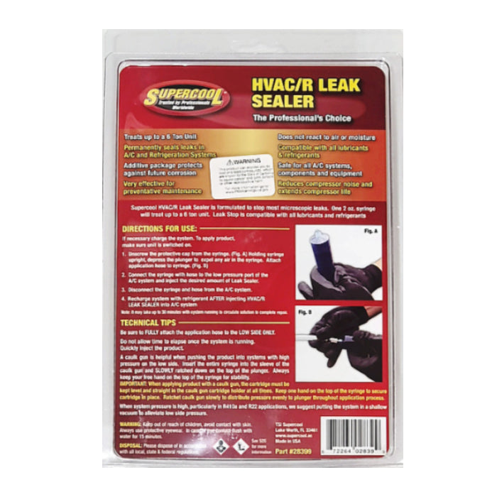 SUPERCOOL HVAC/R LEAK STOP SYRINGE 2OZ IN CLAMSHELL WITH QUICK CONNECT INSTALLATION HOSE